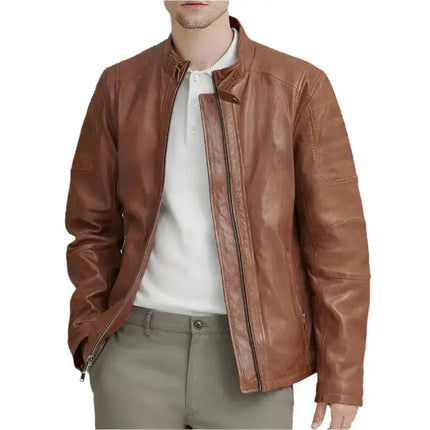 Mens Brown Leather Biker Jacket