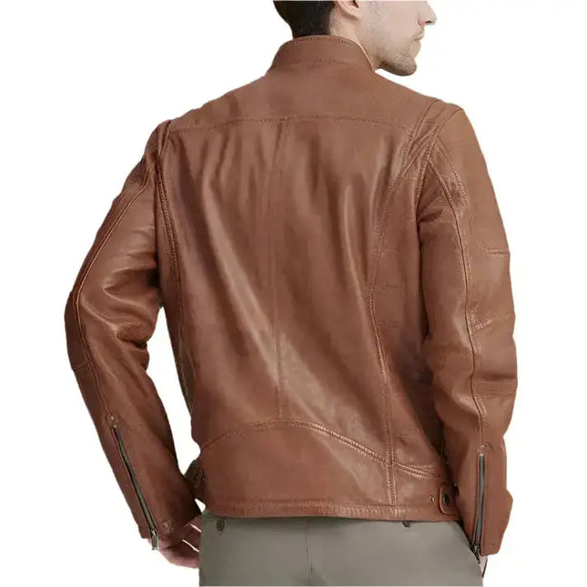 Mens Brown Leather Biker Jacket