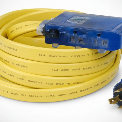 25' L5-30P to 3.5-15R 10 Gauge Flat Extension Cord w/ three 125V Household Outlets