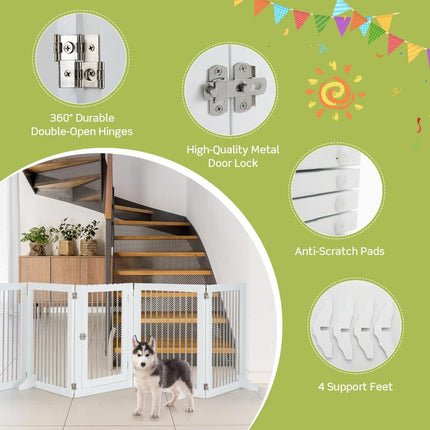 NNECW Freestanding 6-Panel Dog Gate with Stainless Steel for Pet-2