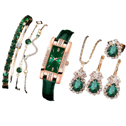 NNEOBA Green Women’s Quartz Watch Jewelry Gift Set-0