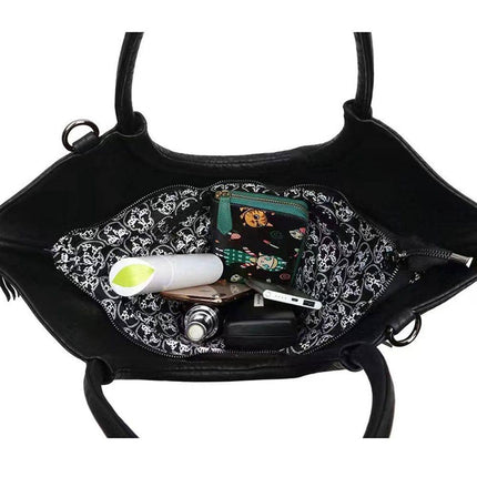 Fashion Punk Bags Women Skull Tote Bag Rivet Studded Trangle Bag Fringe Tote Bag Large-3