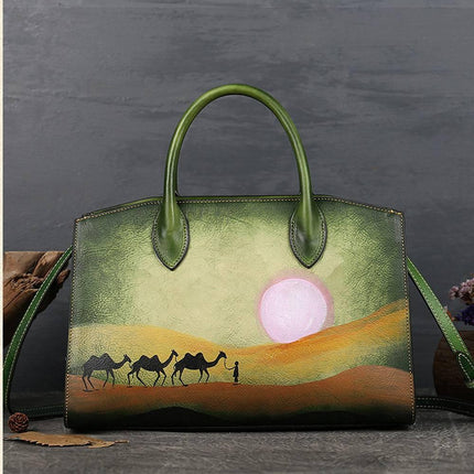 Womens Vintage Leather Top Handle Satchel Bags-3