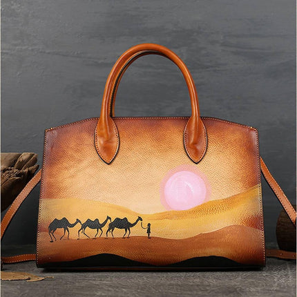 Womens Vintage Leather Top Handle Satchel Bags-4